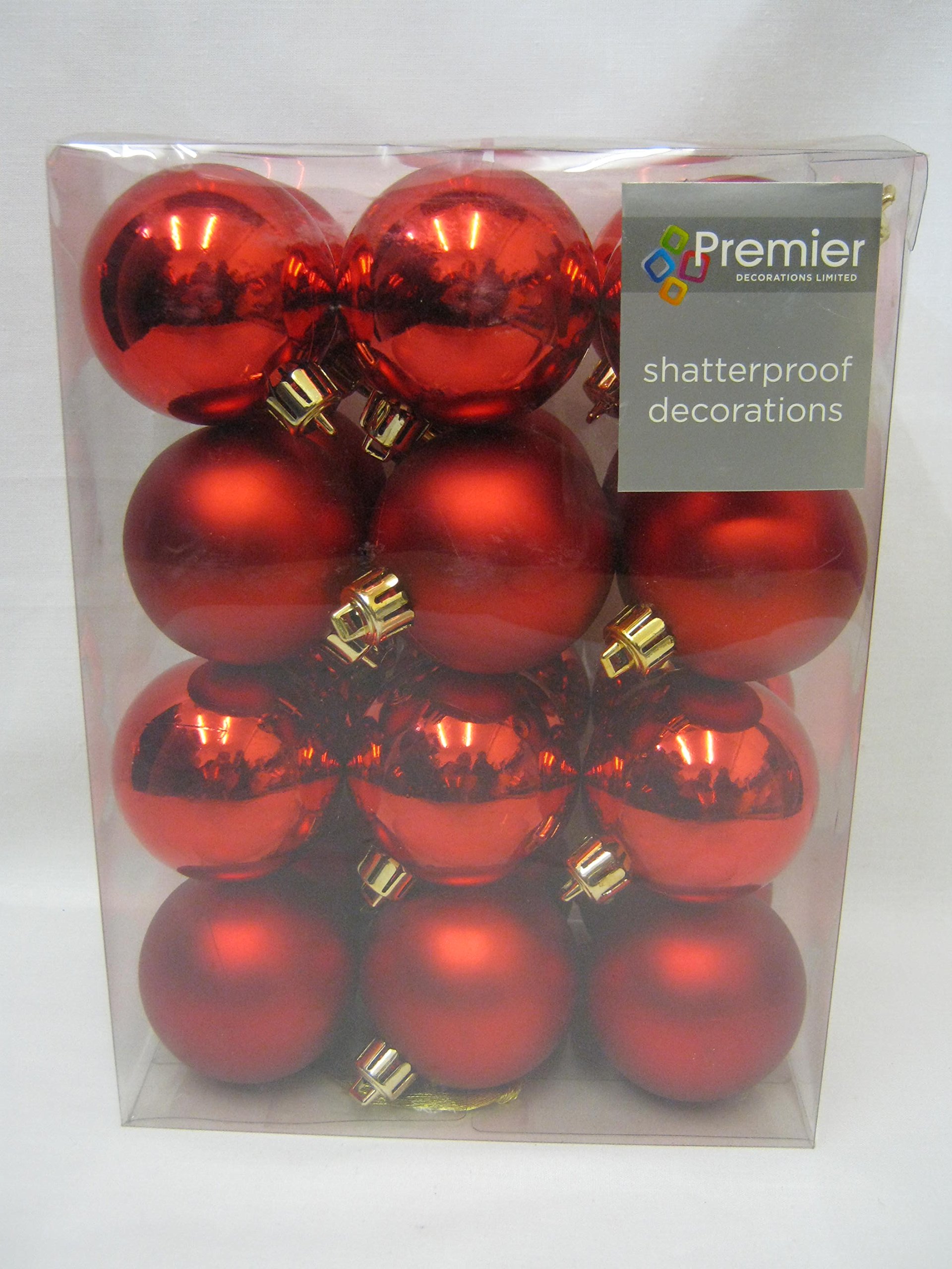 Premier Red New Shatterproof Christmas Tree Baubles Pk24 60Mm