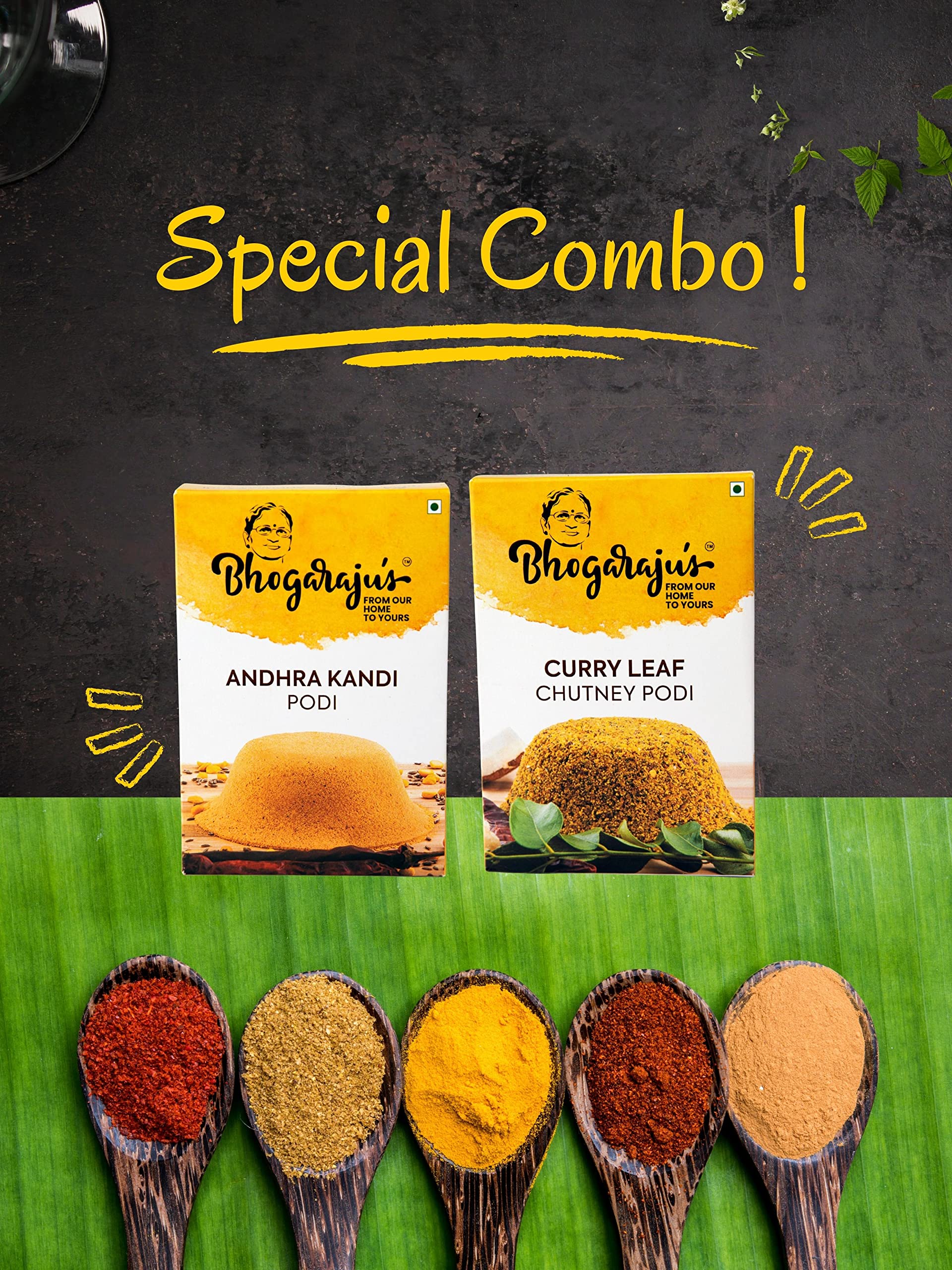 Bhogarajus Toor Dal Spice Powder + Chutney Powder/Podi with Curry Leaf Without Garlic Chutney Podi - 100 Each Pack of 2 (B0BR9J5QM4) Amazon Price History, Amazon Price Tracker