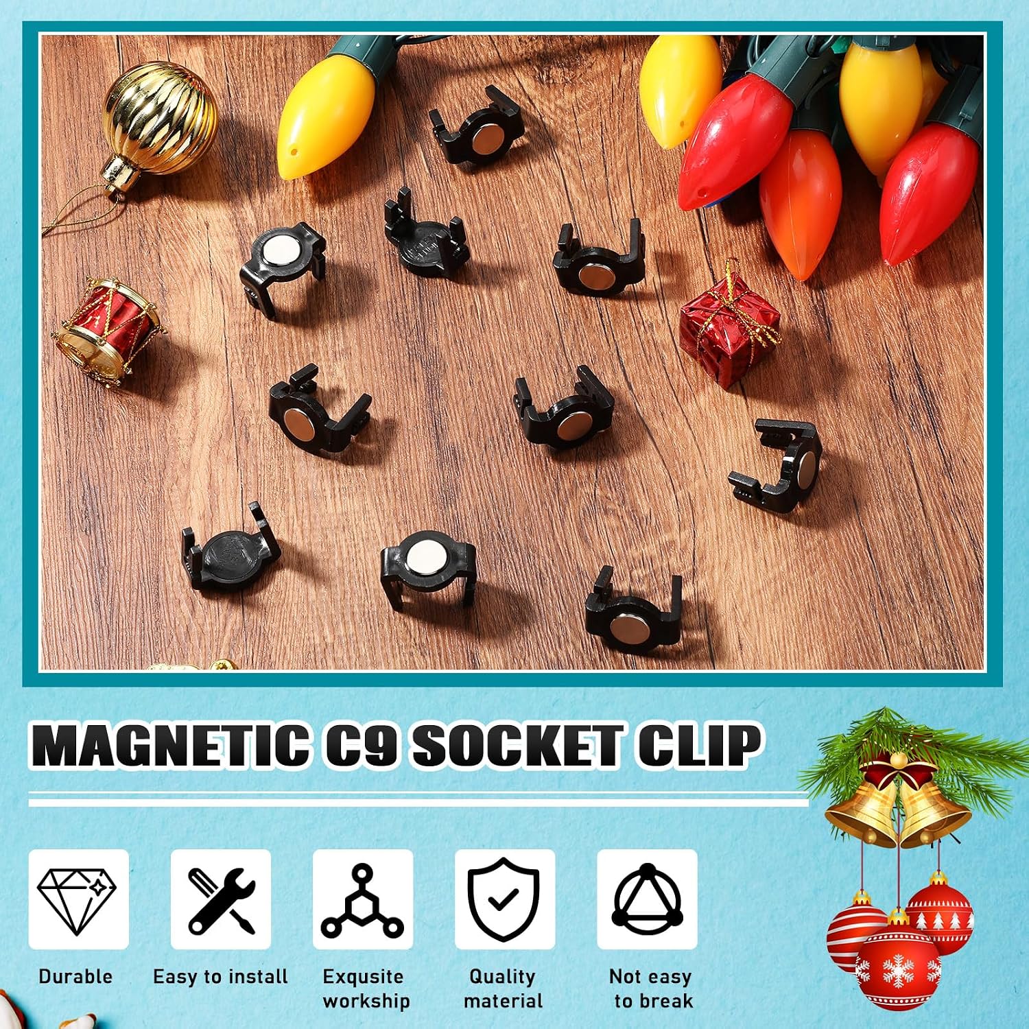 Frienda 200 Pieces C9 Magnetic Light Clips for Gutter Roof,Black Round image 5