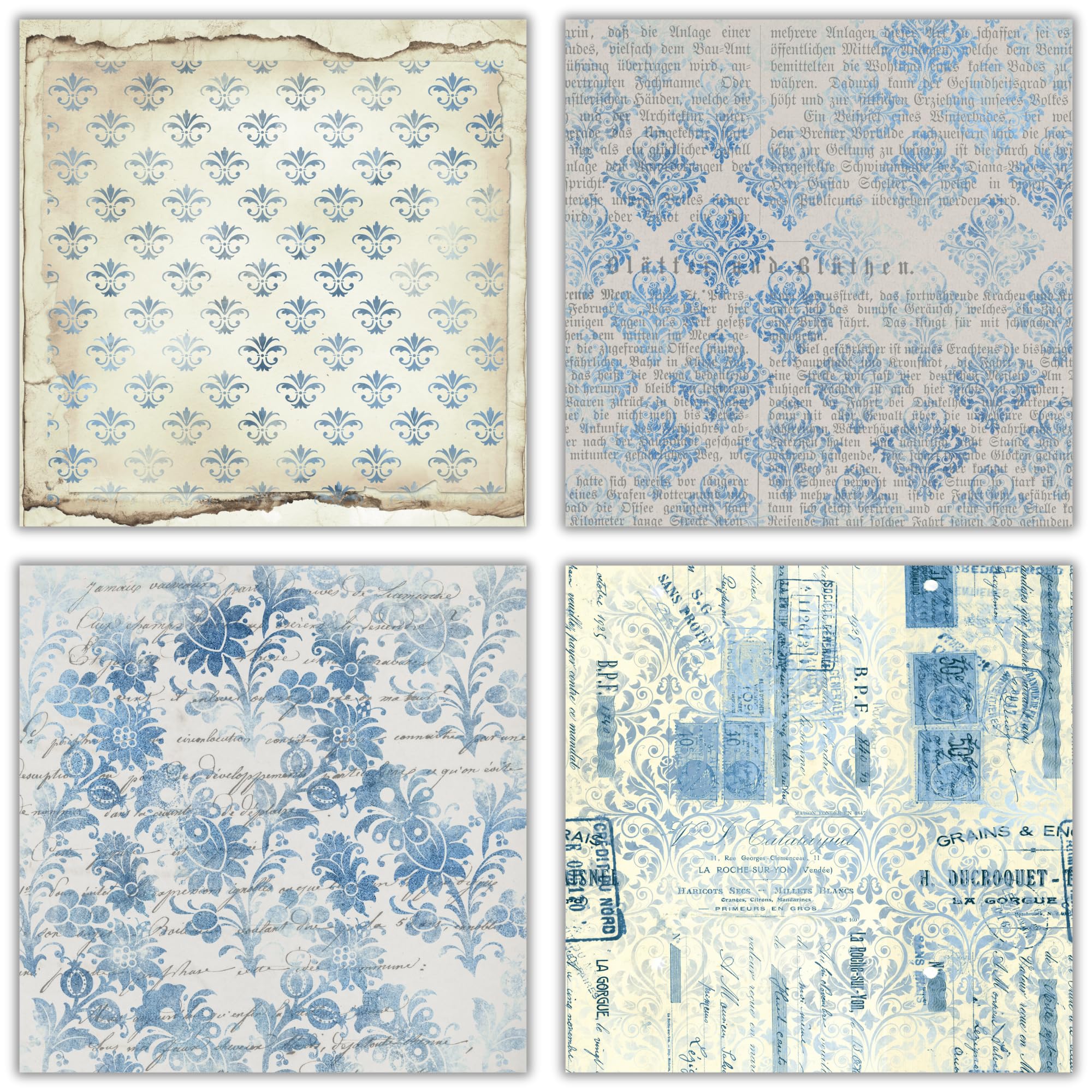 XERE 40 arkuszy niebieskiego papieru do scrapbookingu, wzór efemerydy, zestaw papieru do dziennika, szkicownika, tworzenia zakładek, dziennika śmieci, materiałów artystycznych do scrapbookingu, 40