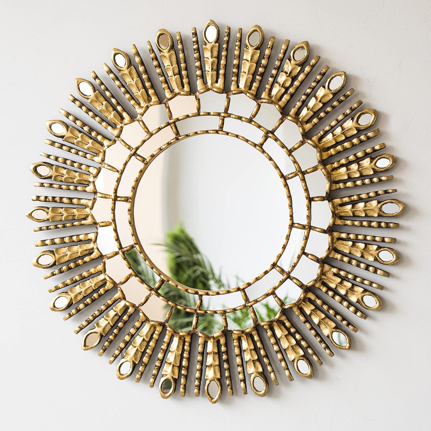 Gold Sunburst Mirror 23.6in Handmade Startbust Wood