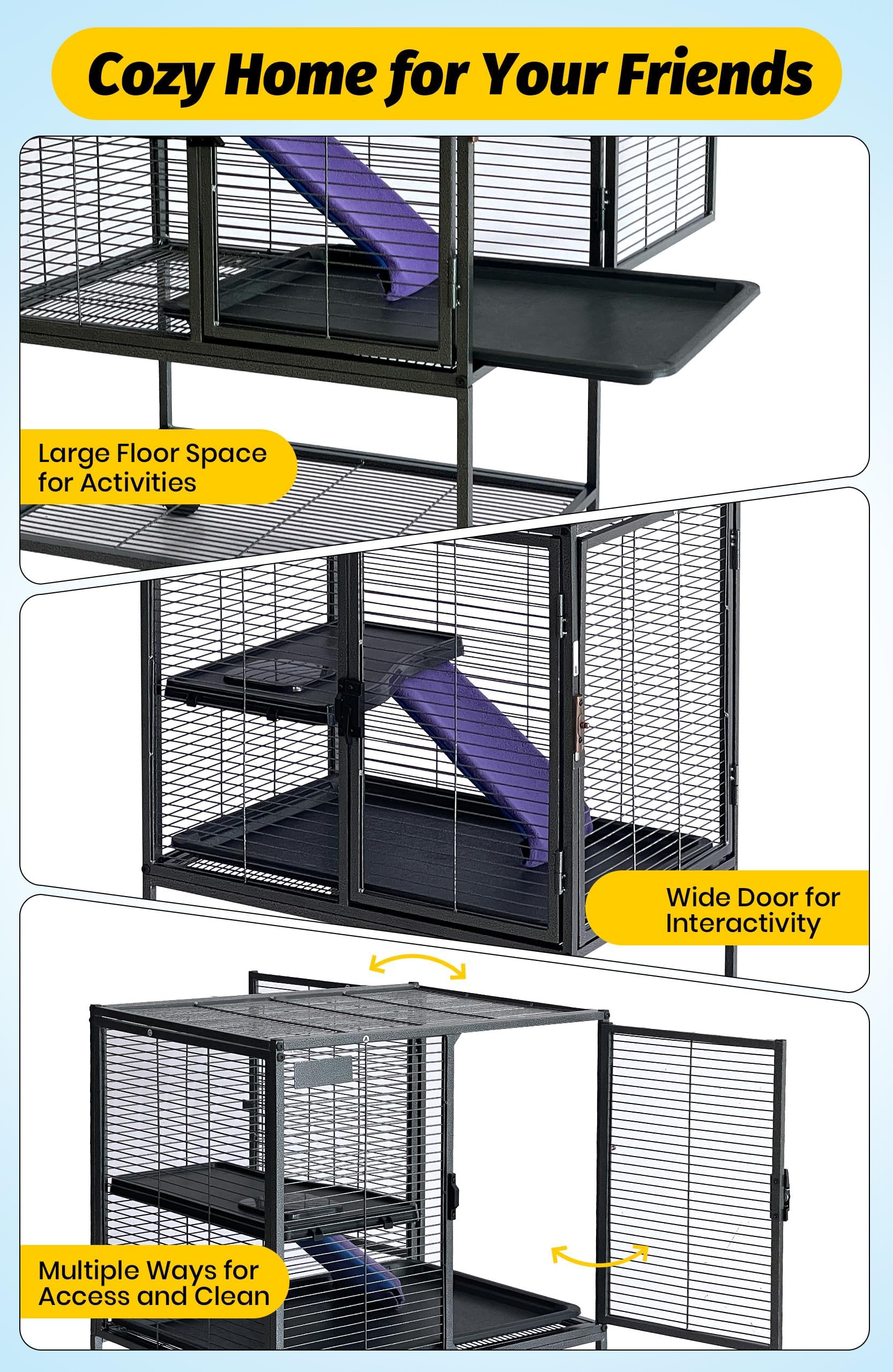 Metall Kleintierkäfig mit Mehreren Ebenen – Herausnehmbare Schublade & Rampe, abschließbar, BPA-frei – Für Frettchen, Hamster, Chinchillas, Kaninchen, Meerschweinchen, Igel & Rennmäuse –