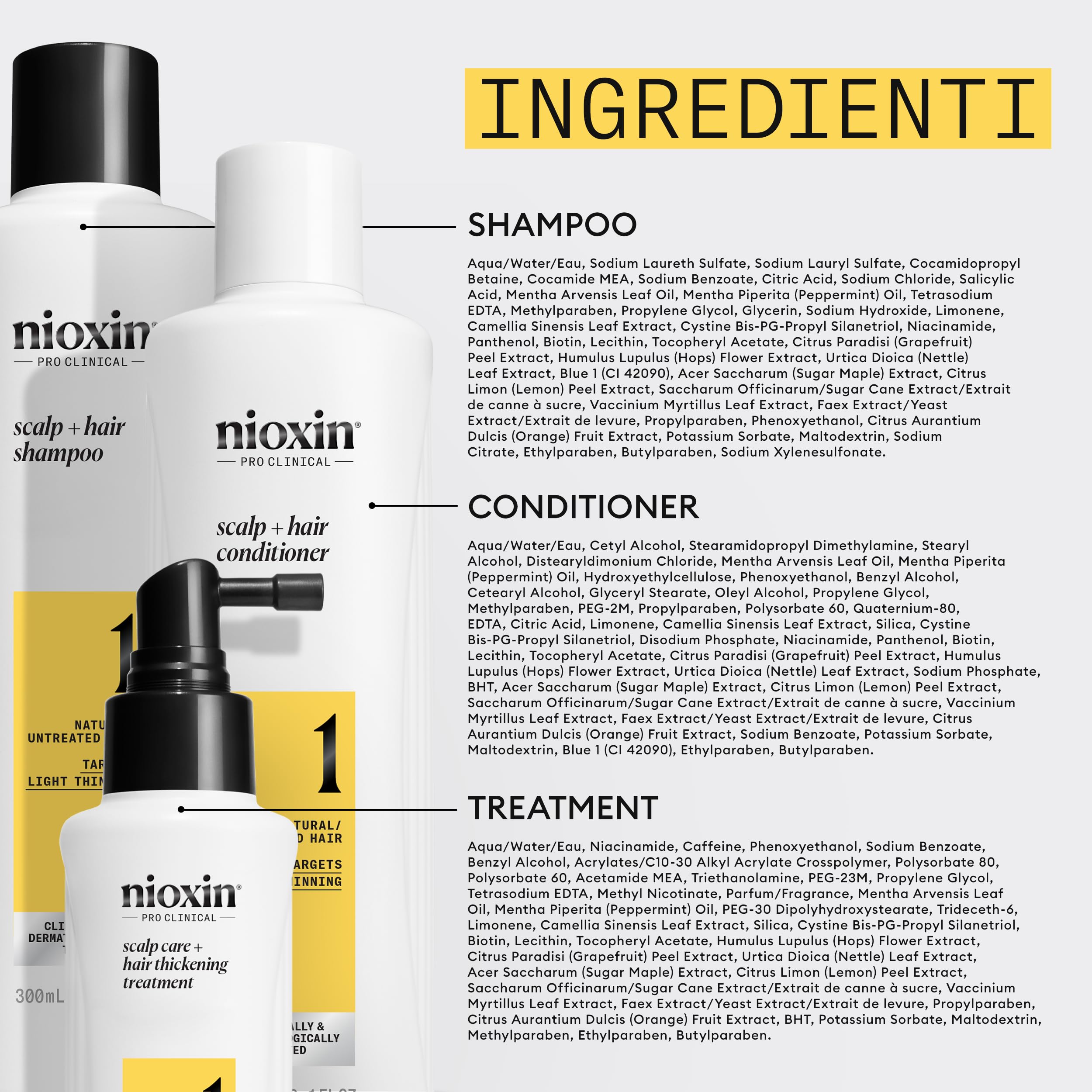 Nioxin Scalp + Hair Thickening Sistema 1 Shampoo, Balsamo, Trattamento Cuoio Capelluto per Capelli Naturali con Assottigliamento Lieve
