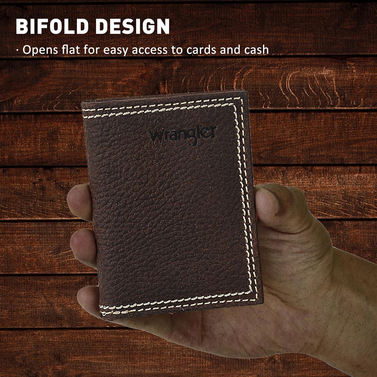 Wrangler Men's Bifold Wallet with Money Clip & ID Window, Genuine Leather, Minimalist, Gift for Him - Image 6
