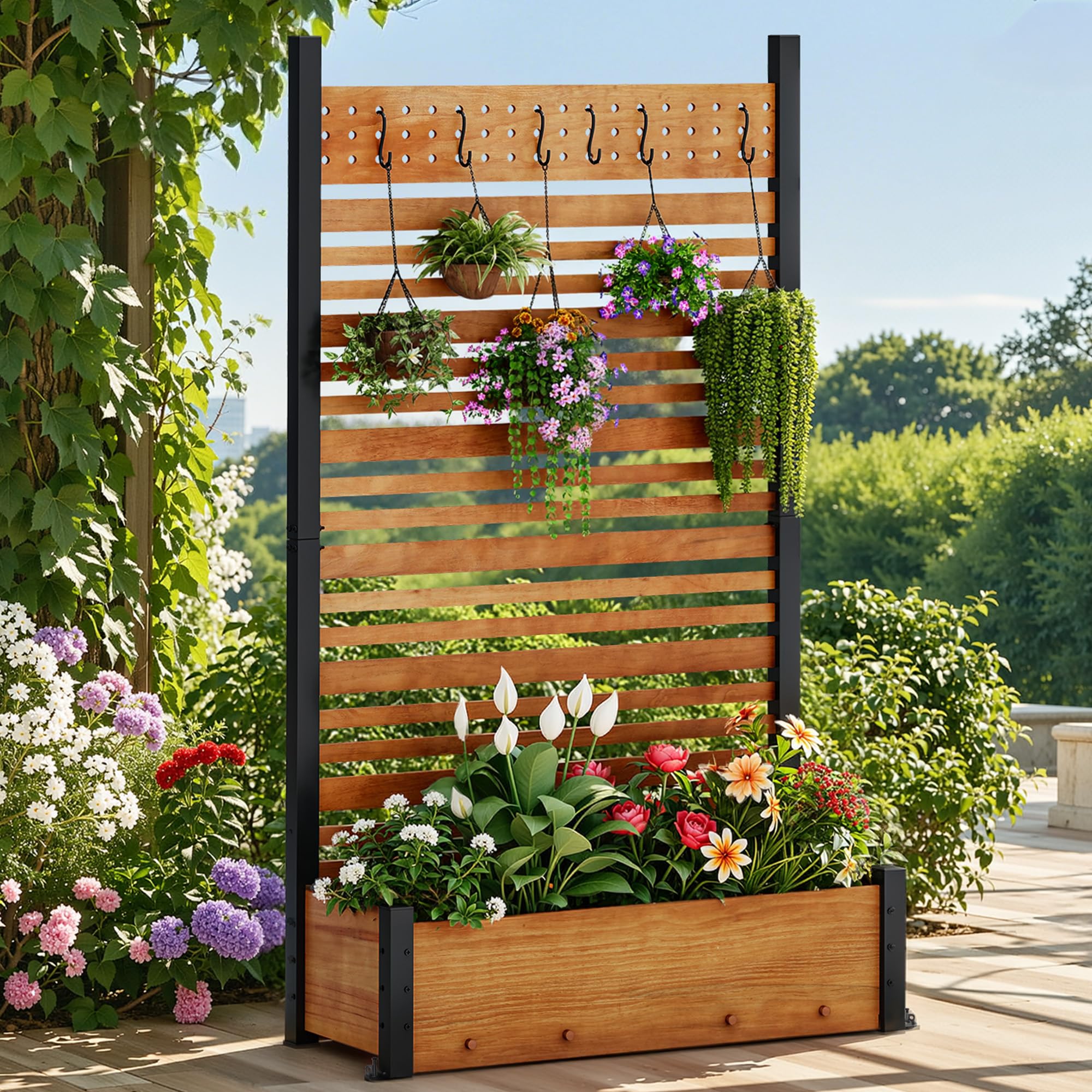 Photo 1 of ***MISSING SOME HARDWARE*** DWVO 72" H x 42" W Outdoor Privacy Fence, Planter Box with Trellis, Wood Fence Panel, Privacy Wall Outdoor for Backyard, Patio,1 Panel, Brown
