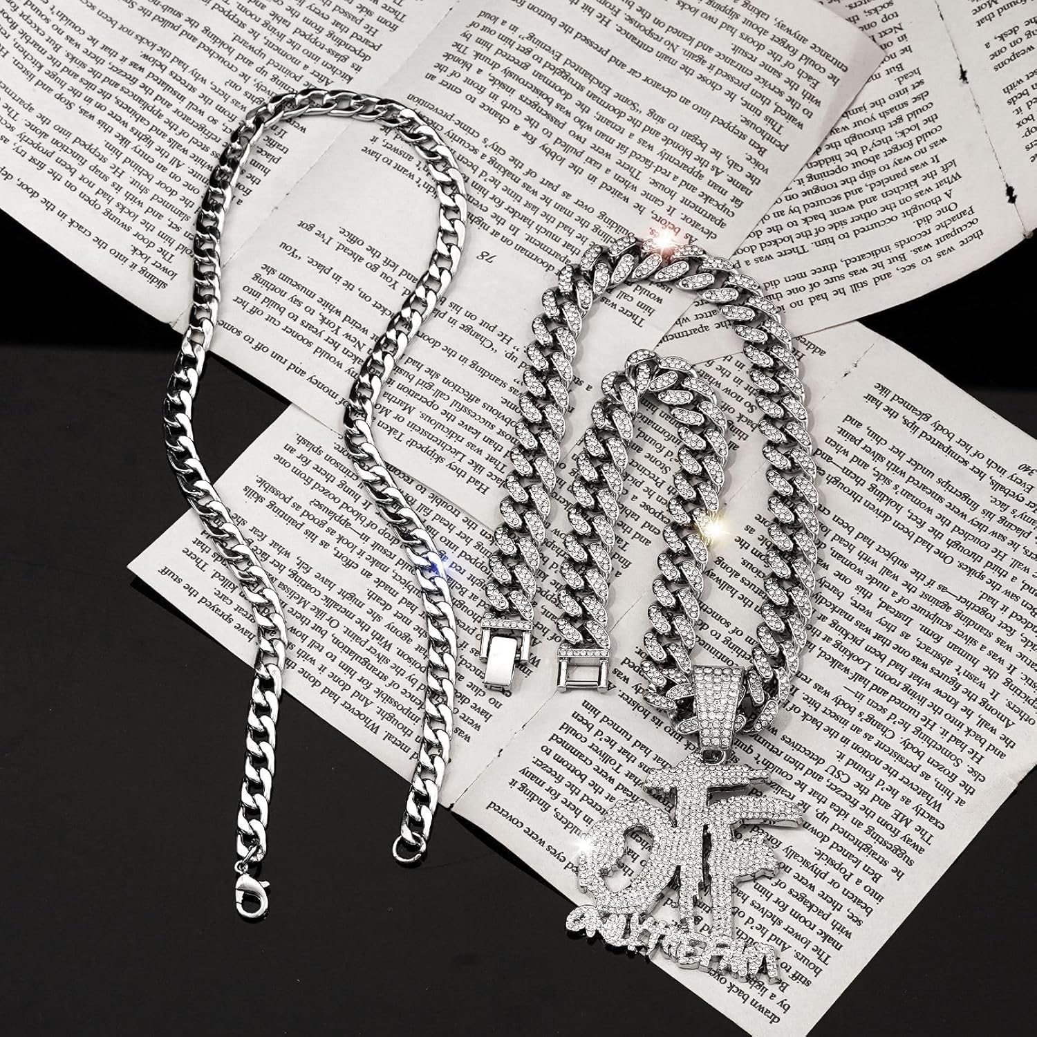 Hip Hop Diamond OTF Letter Pendant Necklace, Cuban Chain, Zinc Alloy, 20 inches - Image 7