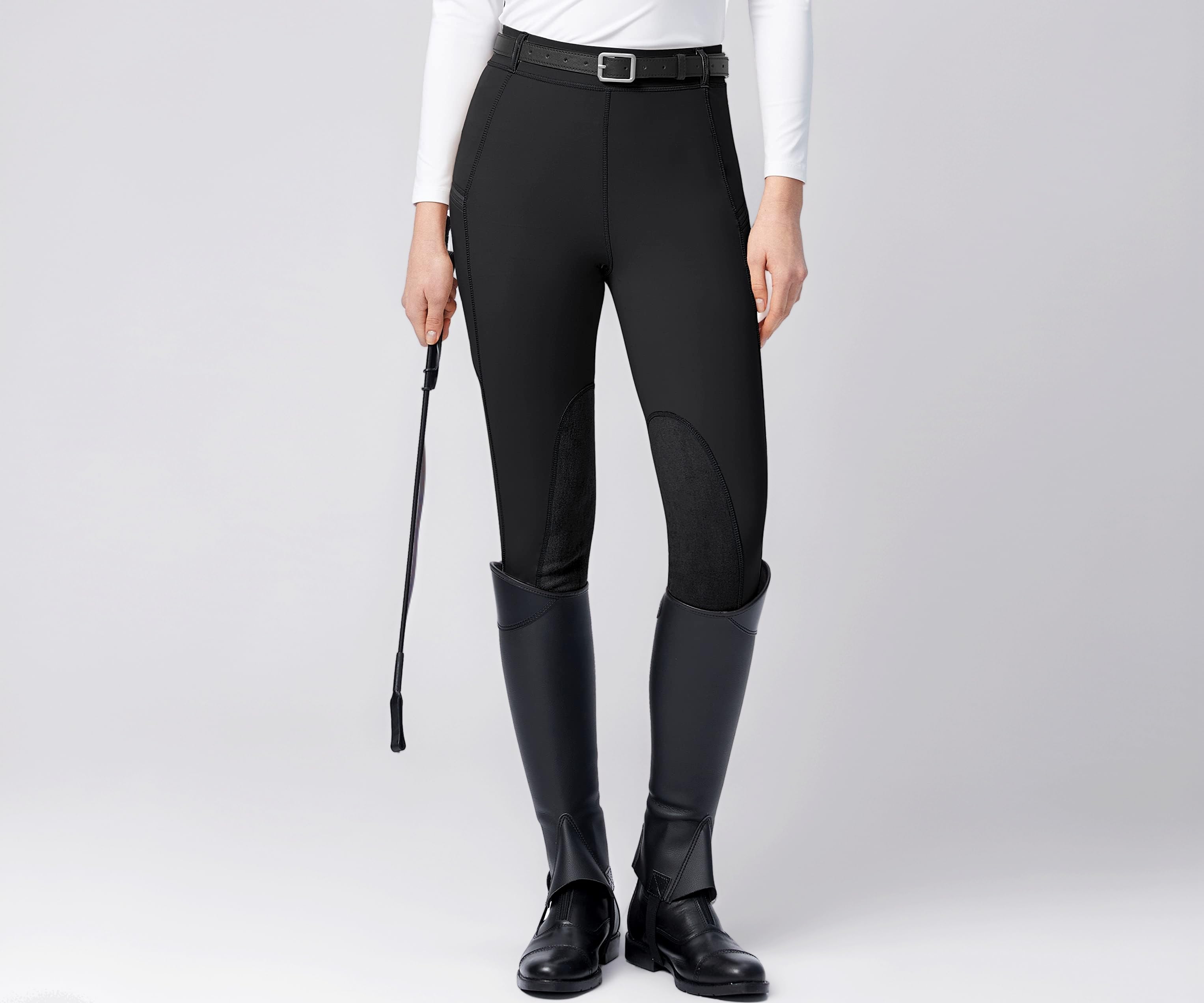 SANTINY Women's Horse Riding Pants with Zipper Pockets Knee-Patch Schooling Tights Equestrian Breeches for Women