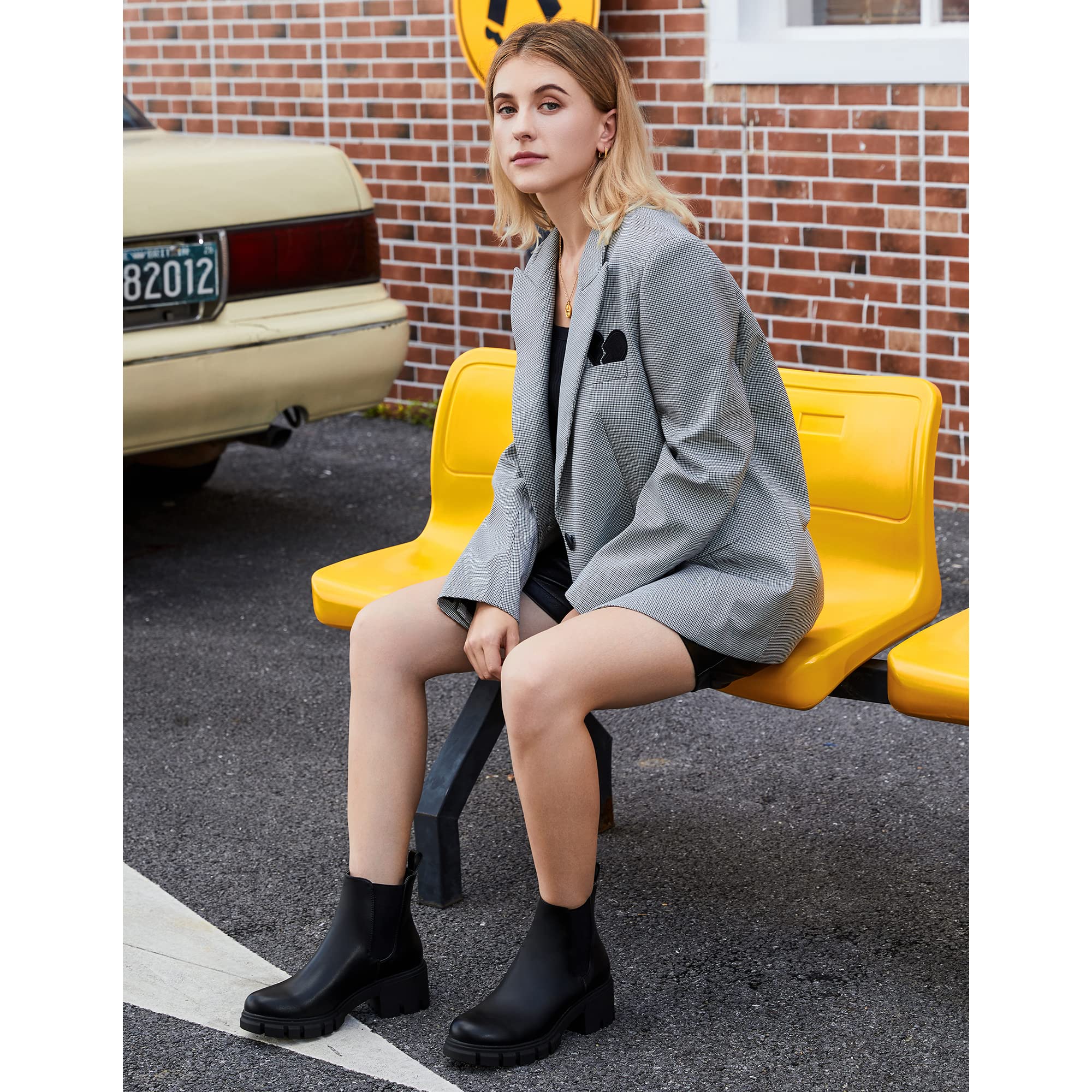 JABASIC Chelsea Boots für Damen Elastische Plateau-Stiefel zum Hineinschlüpfen