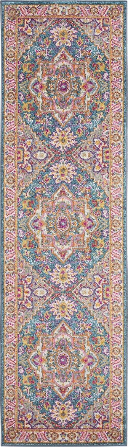 Nourison Home Passion Teal Multicolor 2'2" x 7'6" Area Rug - Easy Clean, Non Shedding, Bed Room, Living Room, Dining Room, Kitchen (8' Runner)
