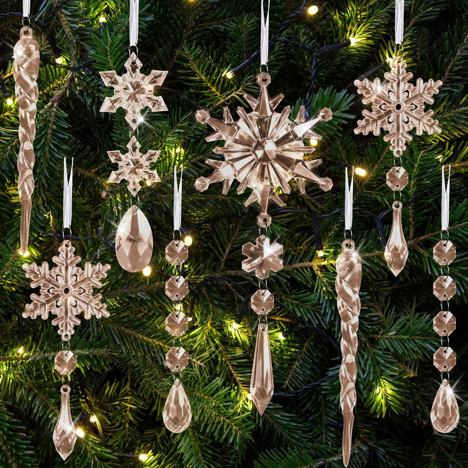 32 Pezzi Di Ghiaccioli Acrilici Per Albero Di Natale: Fiocchi Di Neve Con Fili Per Appendere, Decorazioni Invernali Trasparenti
