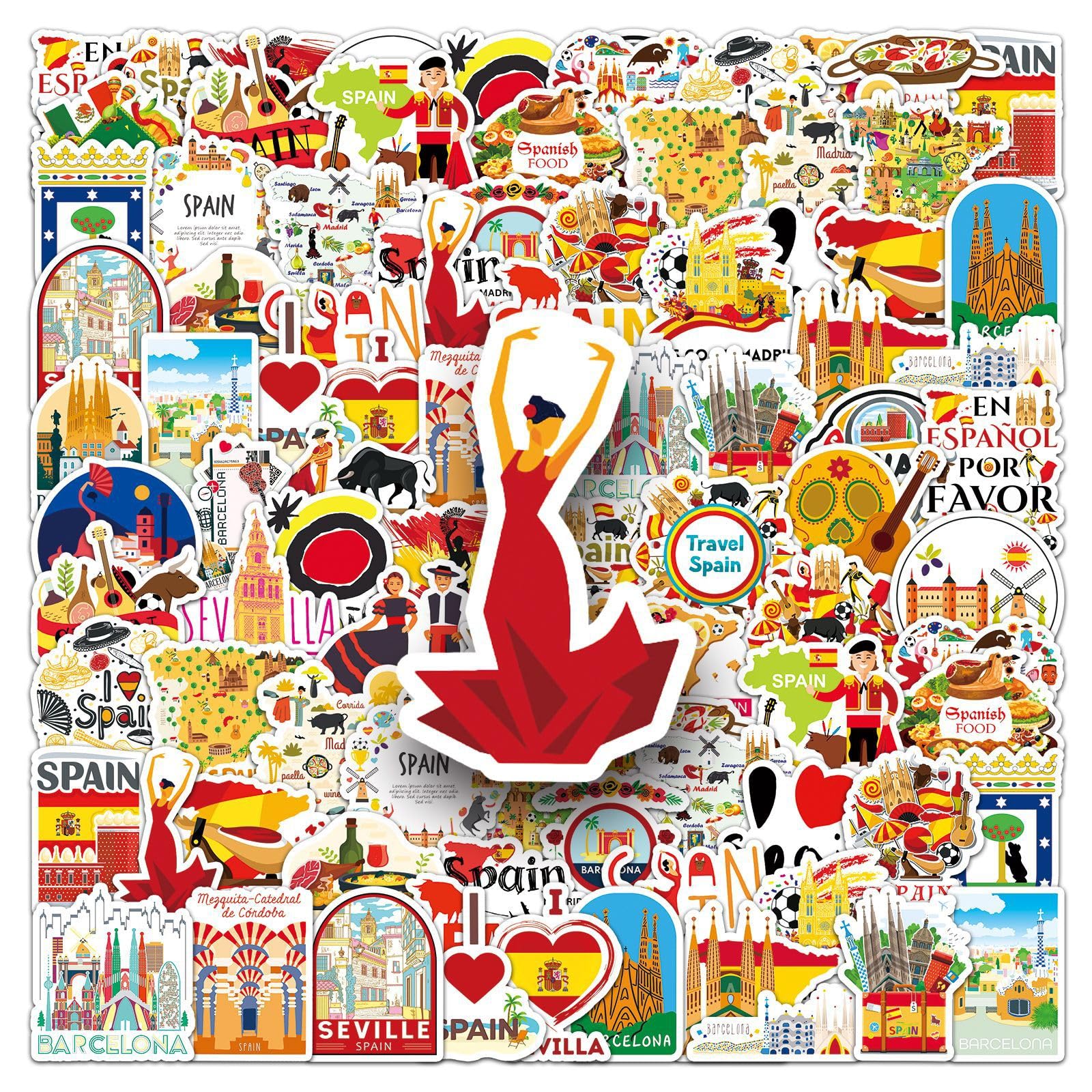 50Pcs Spain Stickers Laptop Car Scrapbook Phone Skateboard Suitcase Luggage Bike Spain Vinyl Waterproof Aesthetic Personalised Stickers for Teens Boys Girls Adults - Image 3