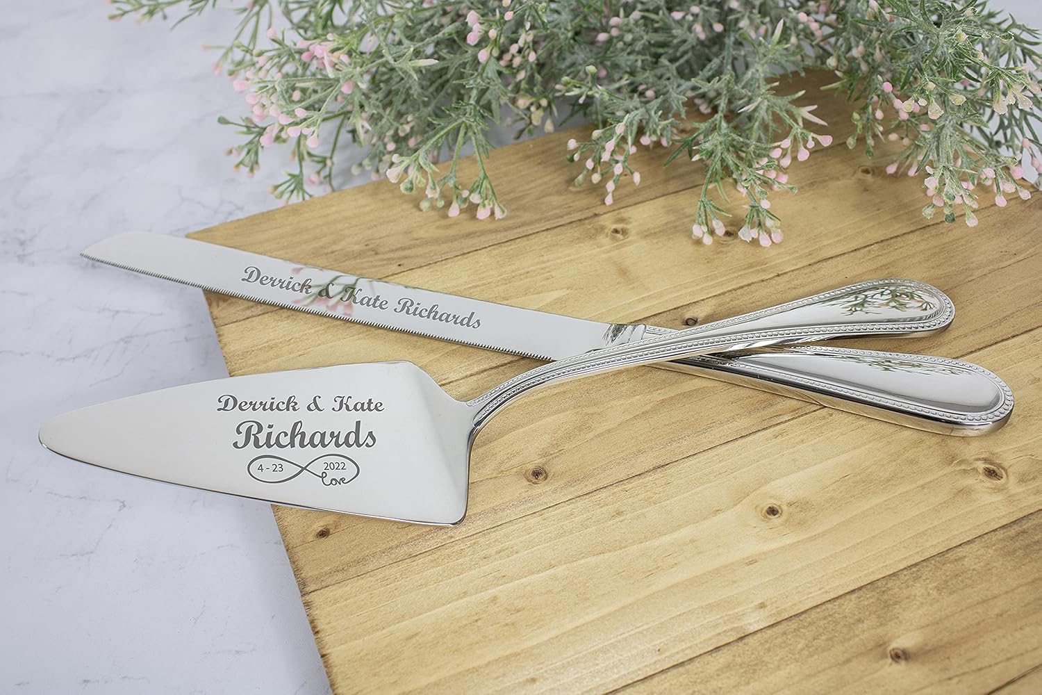 Reed and Barton Personalized Lyndon Silver Wedding Cake Knife and Server Set, Custom Engraved Wedding Cake Cutting Set, Accessories and Gifts for Bride and Groom