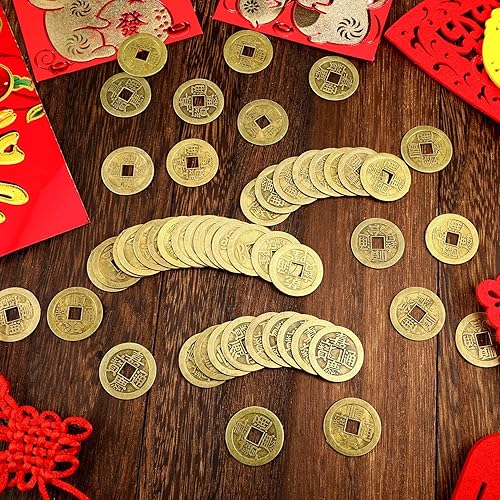 Miniatura 14 de Boao 100 monedas chinas de Año Nuevo chino Feng Shui monedas I-ching adorno para riqueza y buena suerte (0.8 pulgadas)