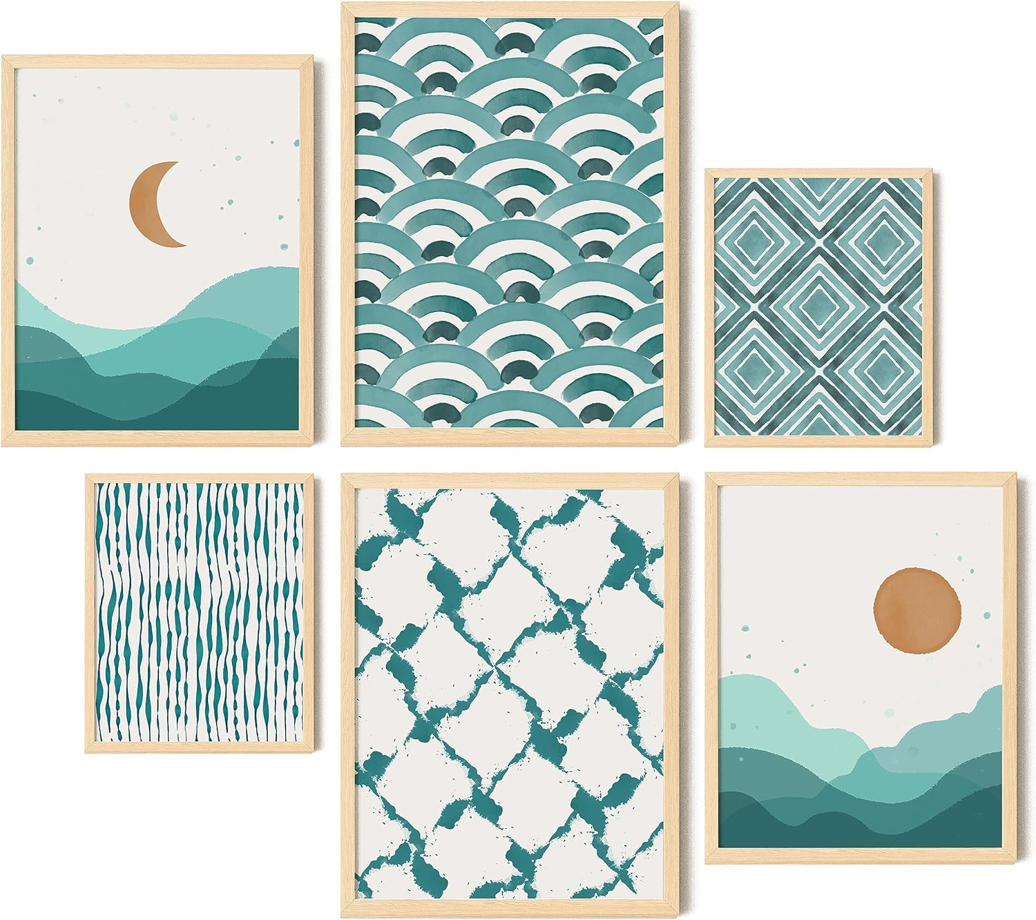 EXCOOL CLUB Teal Wall Decor Abstract Teal Wall Art, Teal Boho Posters