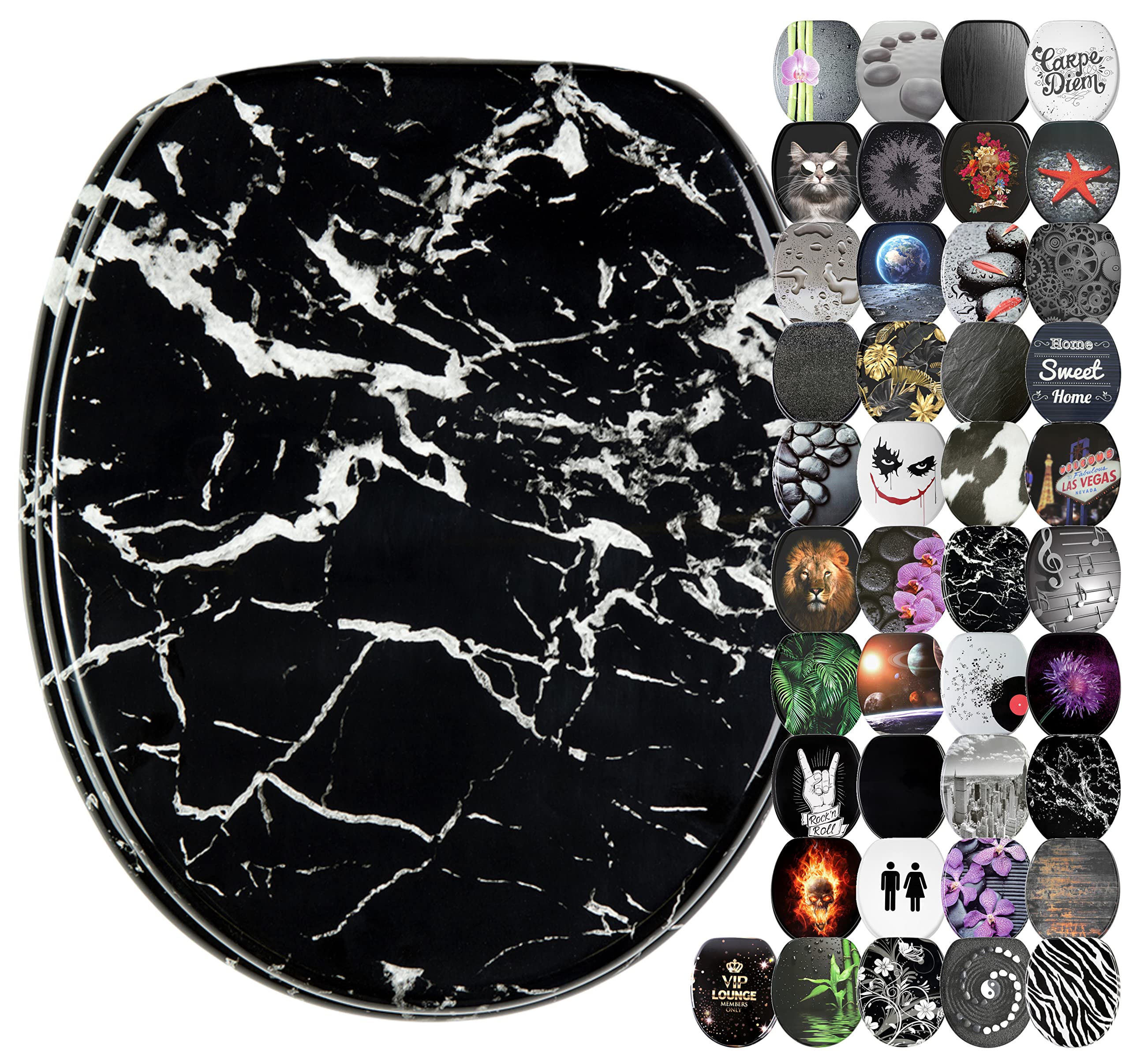 Sanilo Marble Black Soft Close Toilet Seat, Wide Choice Of Black Toilet Seats, Stable Hinges, Easy To Mount (Marble Black)