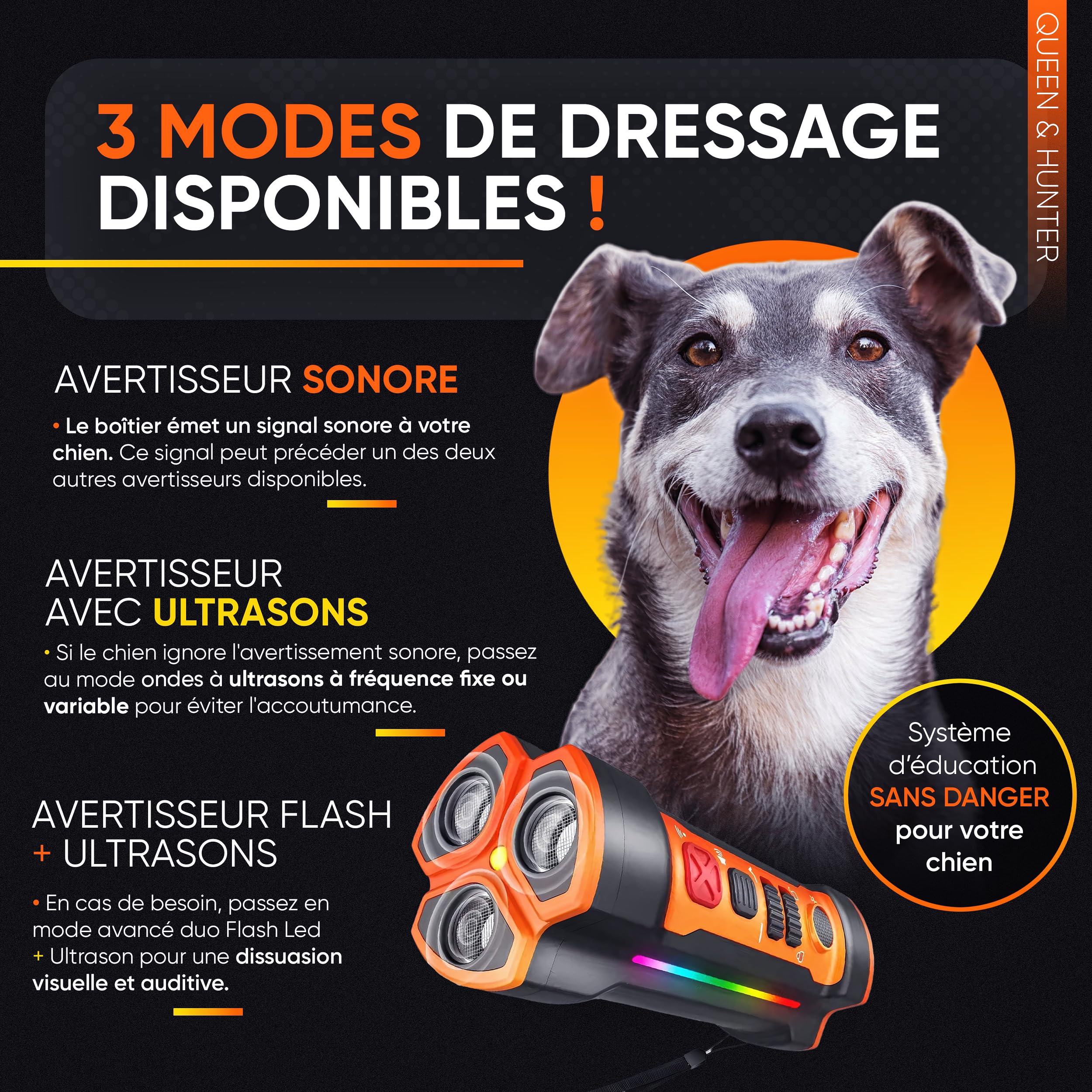 Anti Aboiement Chien Ultrason | Solution Dressage sans Collier electrique | Boitier Portatif sans Douleur | Dispositif Ultrasons sans Sifflet pour Dressage Petit et Grand Chiens | Repulsif Anti Chat