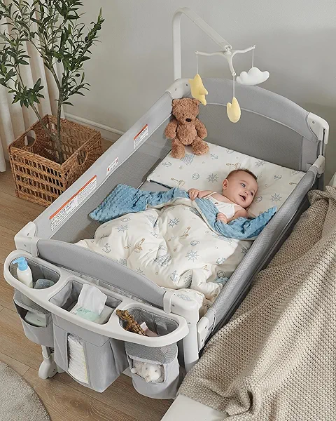 Joybai 4 in 1 Baby Bassinet Bedside Sleeper, Baby Bedside Crib 5 Functions, Bedside Sleeper, Bassinet Crib, Changing Station for Newborn Baby
