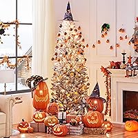 Vista 2 de Yaheetech Árbol de Navidad de Abeto Tipo Lápiz Preiluminado con Nieve Artificial de 6 pies con Bisagras, Árbol de Navidad Delgado para Esquina