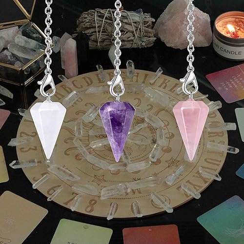 Miniatura 7 de DUQGUHO Juego de 6 piezas de péndulo de cristal, accesorios Wiccan, herramientas de adivinación, cristales curativos naturales, colgantes de piedras