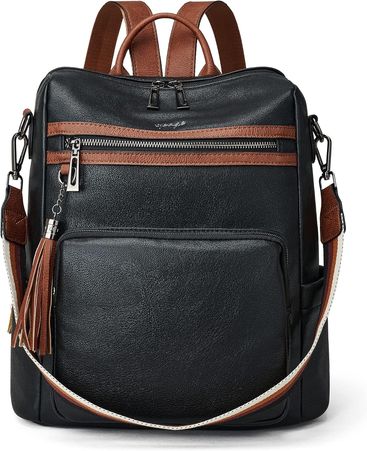 OPAGE Leather Backpack Purse for Women Fashion Tassel Ladies Shoulder Bags Designer Large Backpack Travel Bag