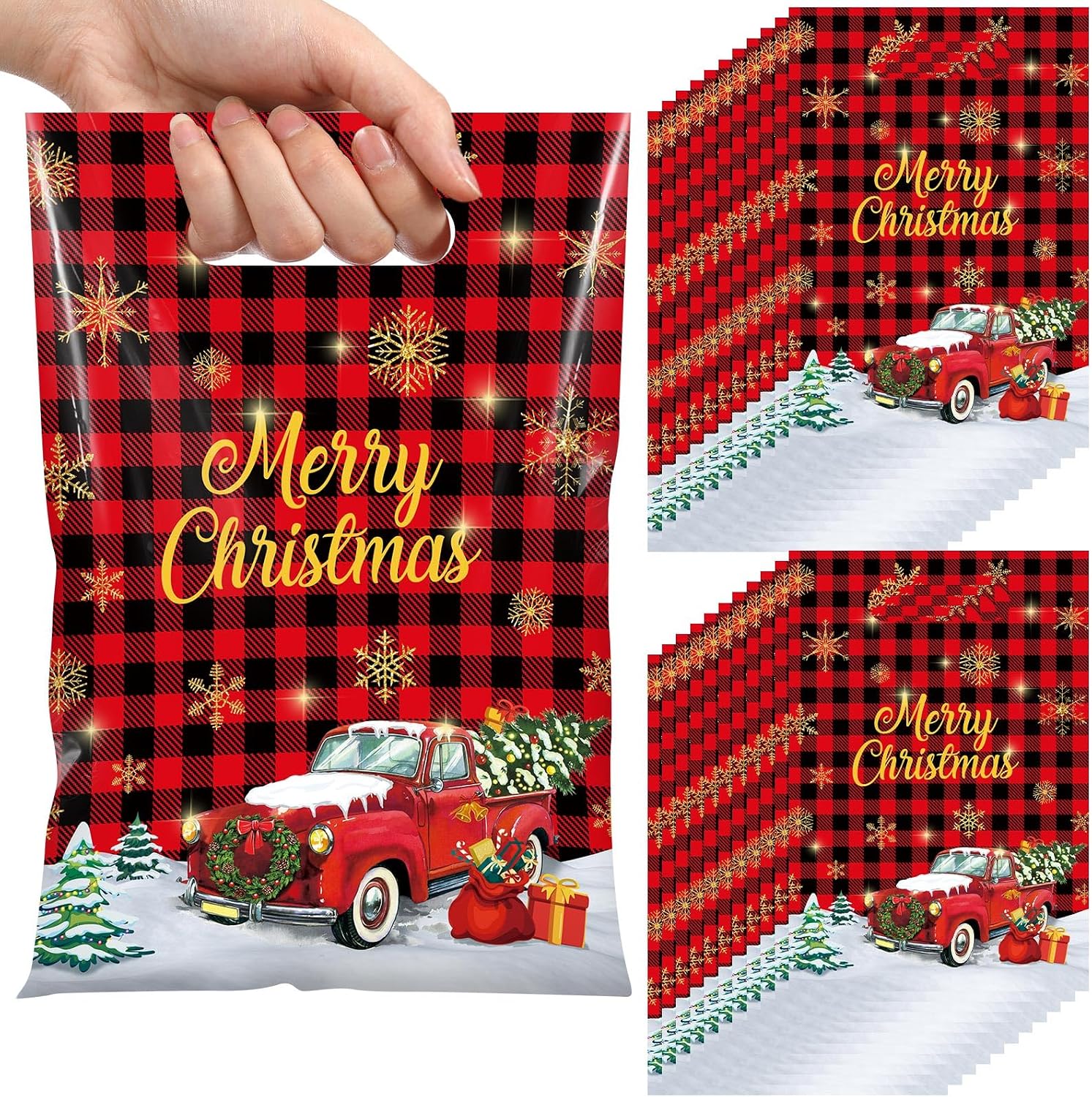 Blosssound 100 Pcs Party Treat Bags Plastic Outer Space Theme Gift Bags with Handles Solar System Goodie Bag for Birthday Baby Shower Party Decor Supplies(Red Black,Truck)