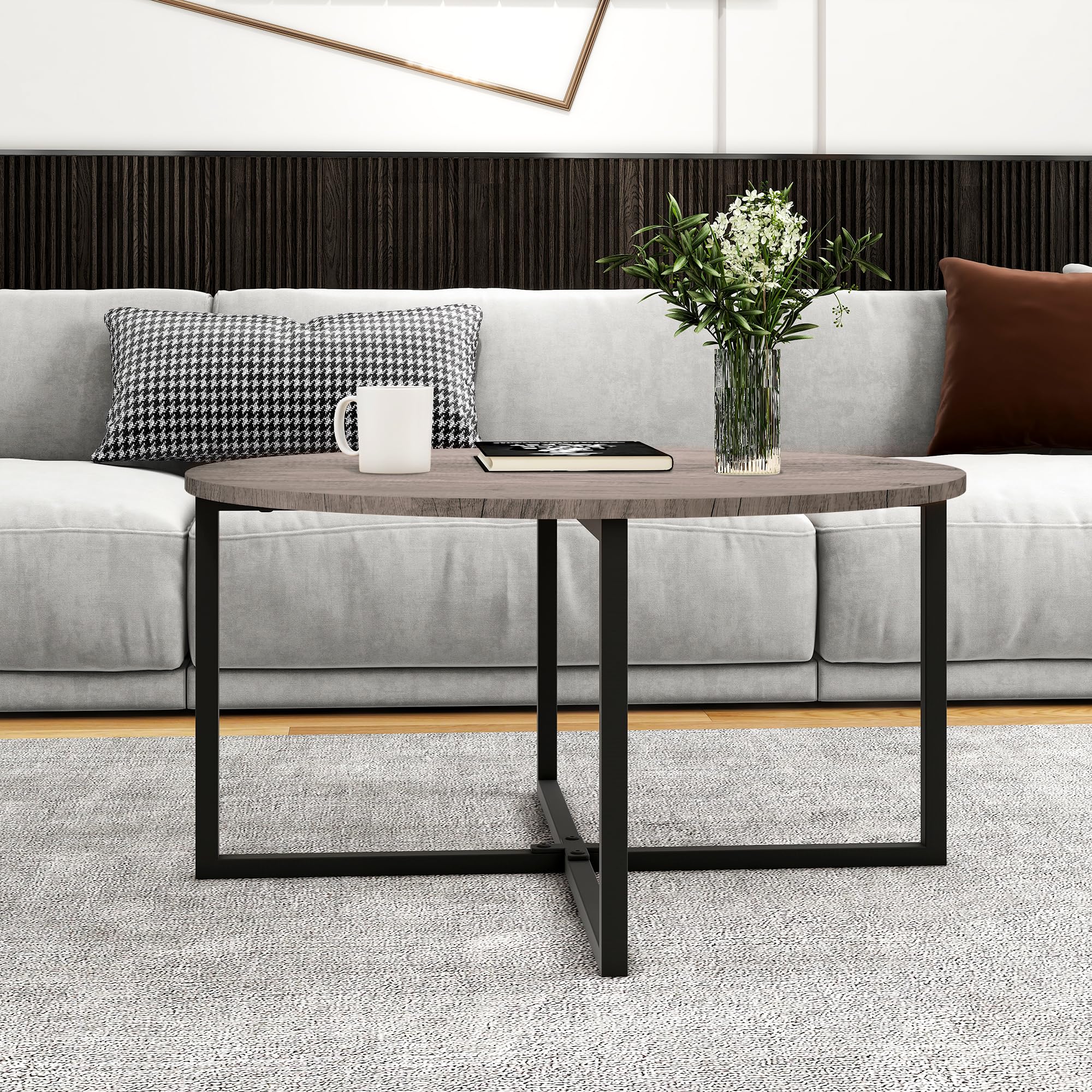 HOMERECOMMEND Round Coffee Table for Living Room,Circle Coffee Tables,Grey โ image 1