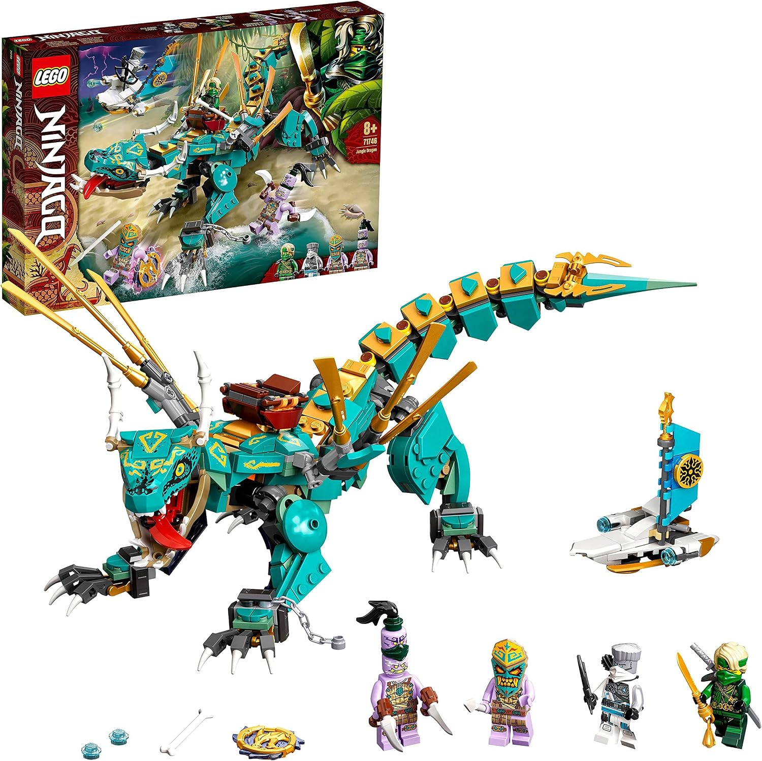 LEGO 71746 NINJAGO Jungle Dragon Building Set, with Ninja Lloyd and Zane Minifigures, Toys for 8 + Years Old Boys and Girls