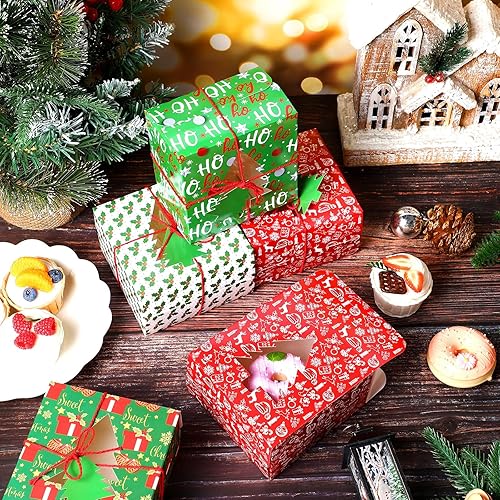 Miniatura 7 de 120 cajas de galletas de Navidad a granel de 5 x 5 x 3 pulgadas con ventana de PVC para árbol de Navidad, cajas de cupcakes de Navidad con