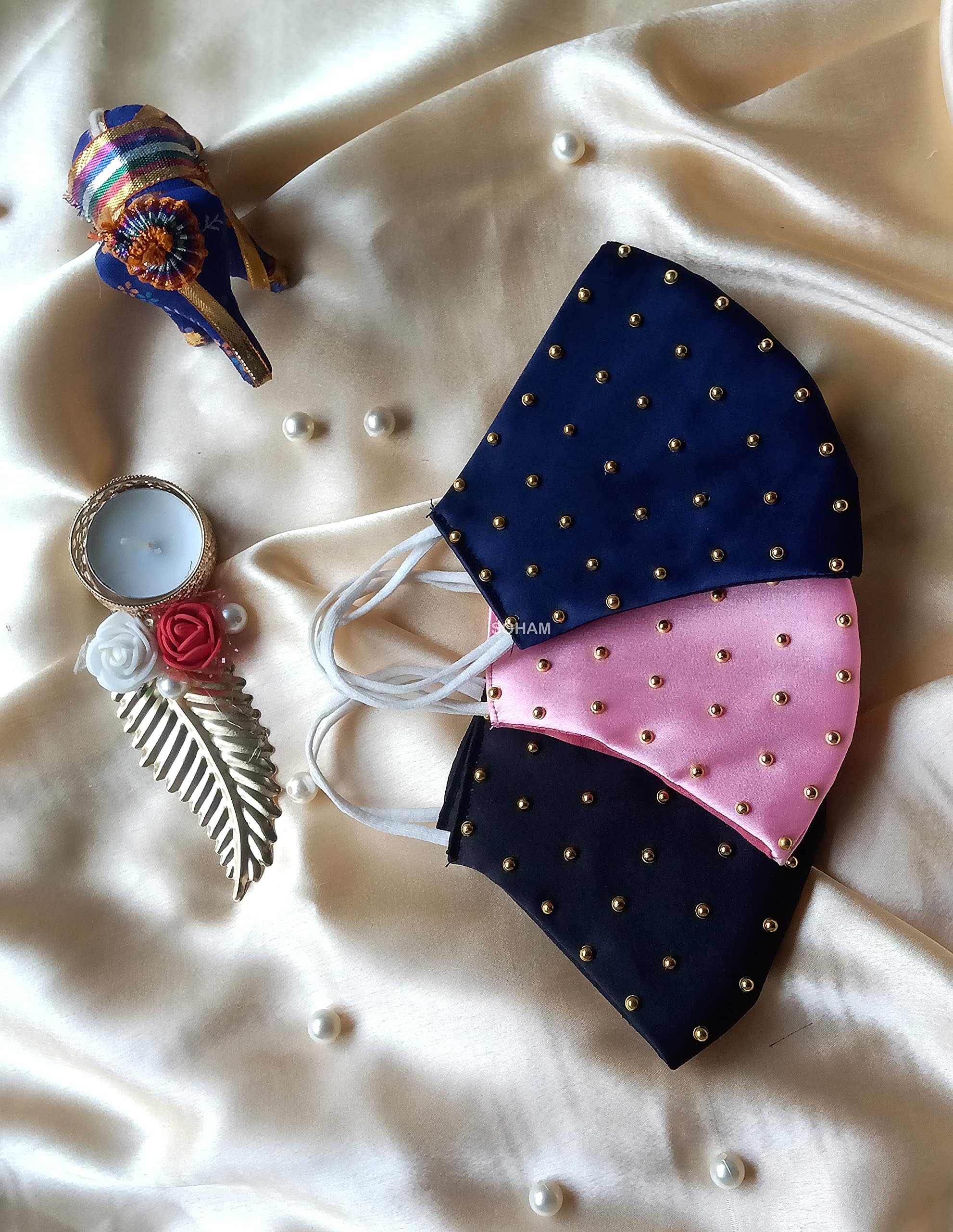 WEDDING SPECIAL Cloth Face Mask - Washable Light Weight Satin - Cotton Masks (BLUE-PINK-BLACK)-image-37