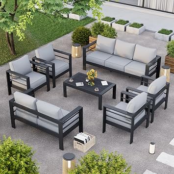 Aluminum Patio Furniture Set, 10 Piece Metal Outdoor Furniture Set, Patio Set with Waterproof Covers for Backyard GardenDark Grey&Light Grey