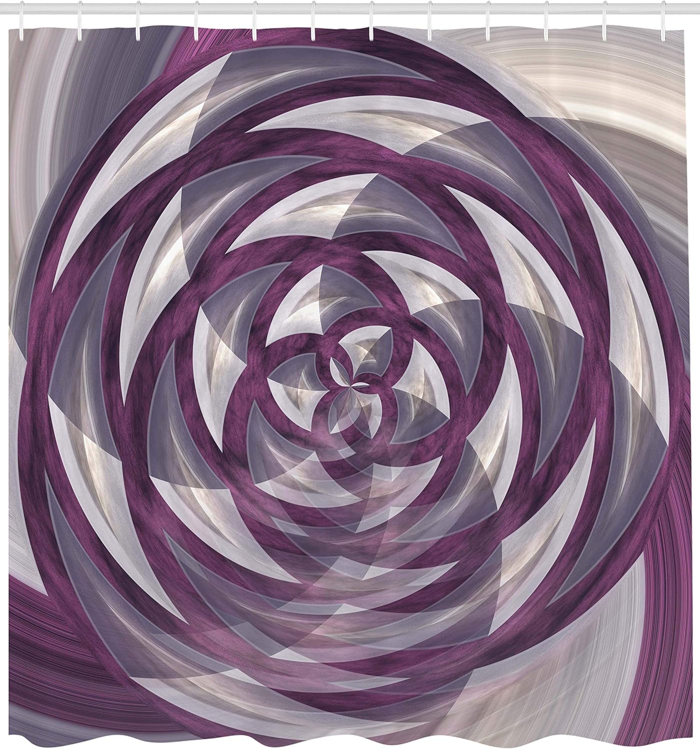 Lunarable Fractal Shower Curtain, Sphere Blooming Flower Rose Like Colored Image with Different Details, Cloth Fabric Bathroom Decor Set with Hooks, 105" Extra Wide, Purple White