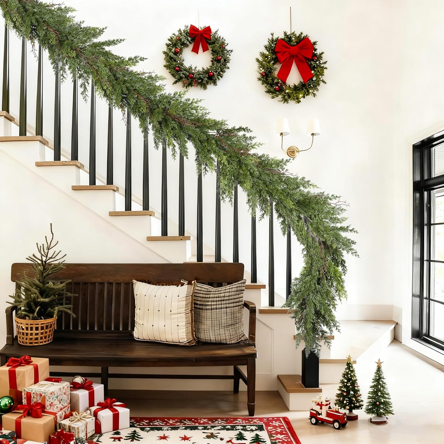 Christmas Pine Garland Greenery Decoration, Artificial Cedar Branch Lush Cypress Leaves Garland for Holiday Fireplace Mantel Table Centerpiece - Image 3