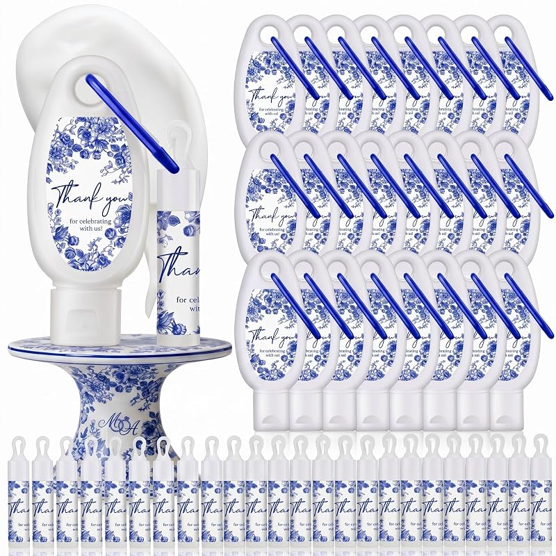 Kit Demissle com protetor solar corporal e bálsamo labial, 24 conjuntos, design floral azul