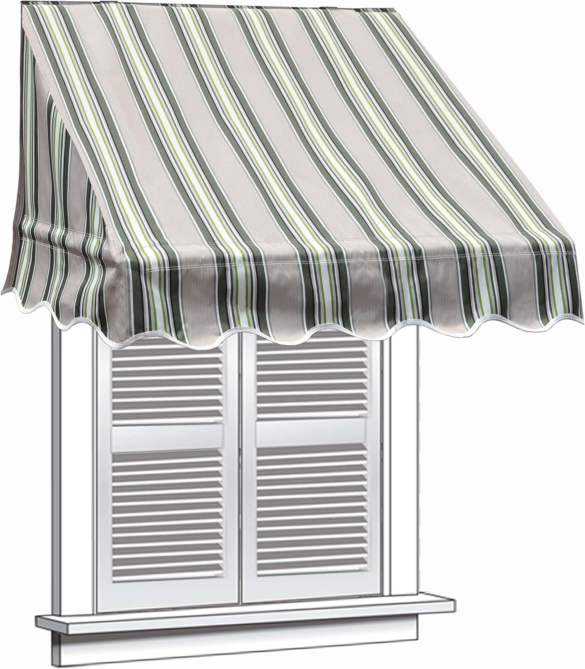 ALEKO WAW8X2MSTRGR58 Window Canopy Awning 8 x 2 Feet Multi-Stripe Green