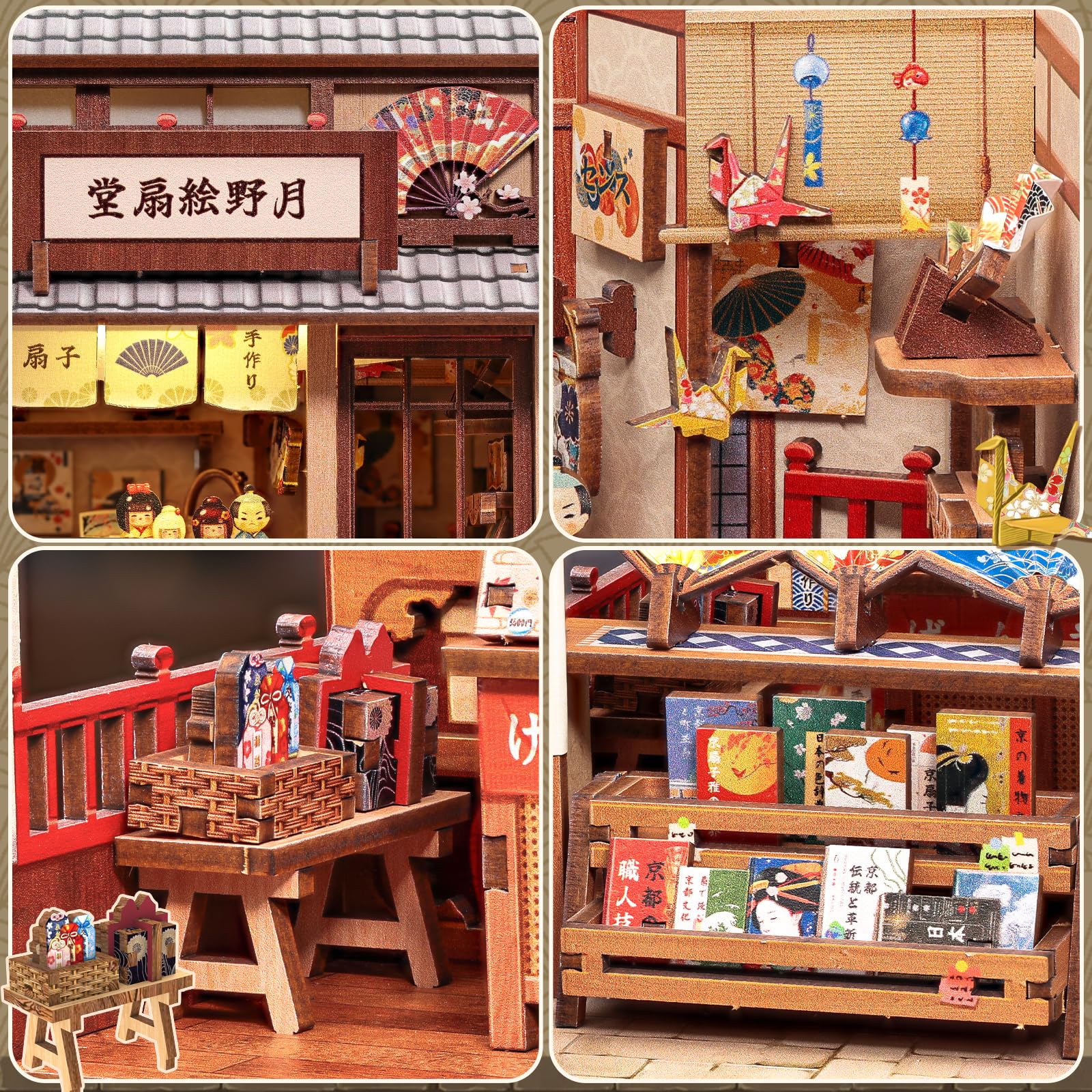Fsolis Book Nook Japan Booknook Bausatz für Erwachsene, 3D-Holzpuzzles Buchecke, DIY-Miniaturhaus-Set, Puppenhaus, Bücherregal, Dekoration, Schreibtisch-Ornament (Tsukino Eogi-dou)