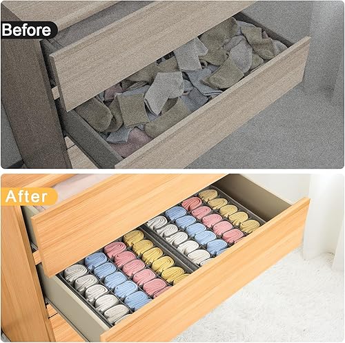 Miniatura 90 de Joyoldelf Organizador de cajones para calcetines, organizador de ropa interior, organizador de 16 celdas de tela, cajas de almacenamiento para Beige