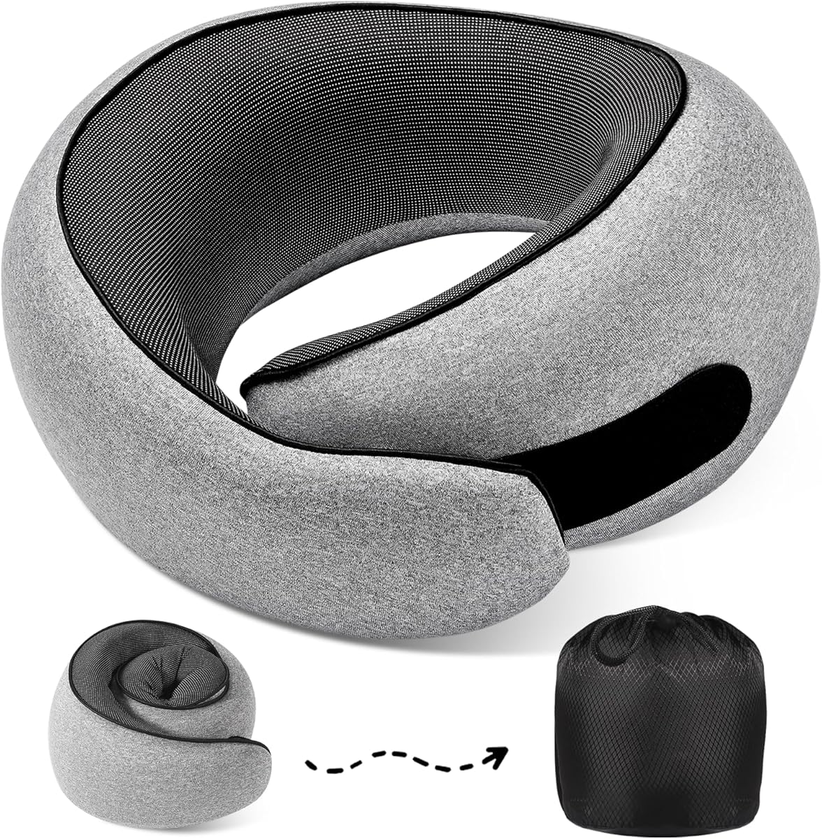 Travel Neck Pillows, 100% Memory Foam Filling, Travel Pillows for Airplanes, Compact and Ergonomic Design, Best for Sleeping Plane Train Travel Essentials (Light Grey)