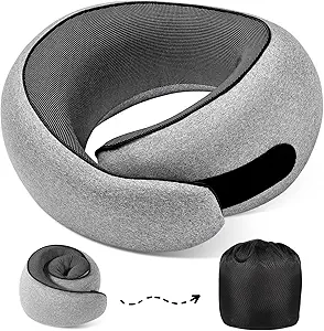 Travel Neck Pillows, 100% Memory Foam Filling, Travel Pillows for Airplanes, Compact and Ergonomic Design, Best for Sleeping Plane Train Travel Essentials (Light Grey)