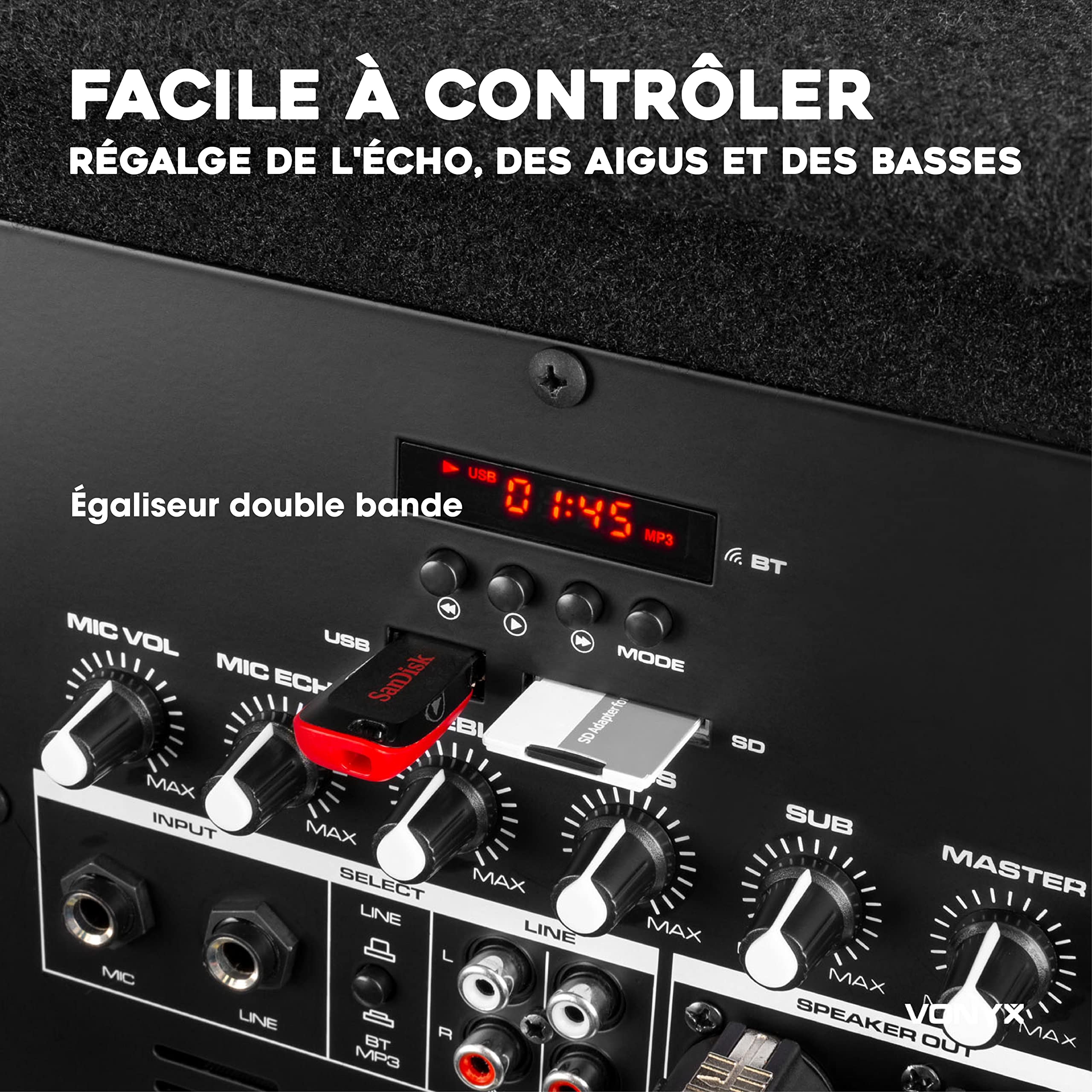 VONYX VX0812BT Pack Sono DJ Actif 2.1-800W, 8Ohm, avec Bluetooth, Subwoofer 12 Pouces, 2 Enceintes 8 Pouces, Égaliseur de Son, Lecteur MP3 USB/SD, Idéal pour Vos Soirées et Vos Évènements