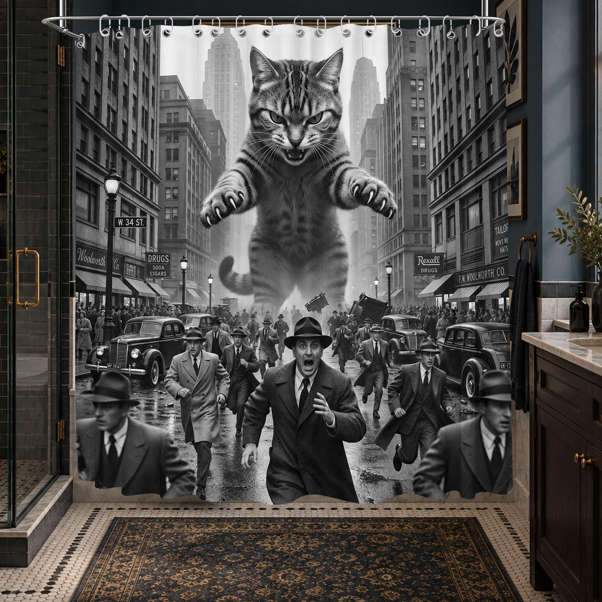 Extra Long Shower Curtain Black Cat Clawfoot Tub, 108 x 72 in