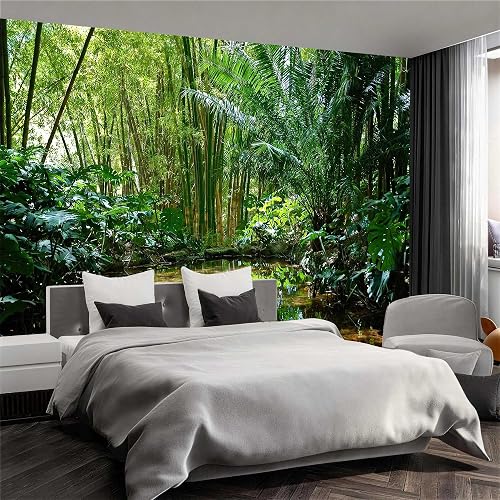 Jungle Forest Stream Bamboo Peel and Stick Wallpaper, Removable Tranquil