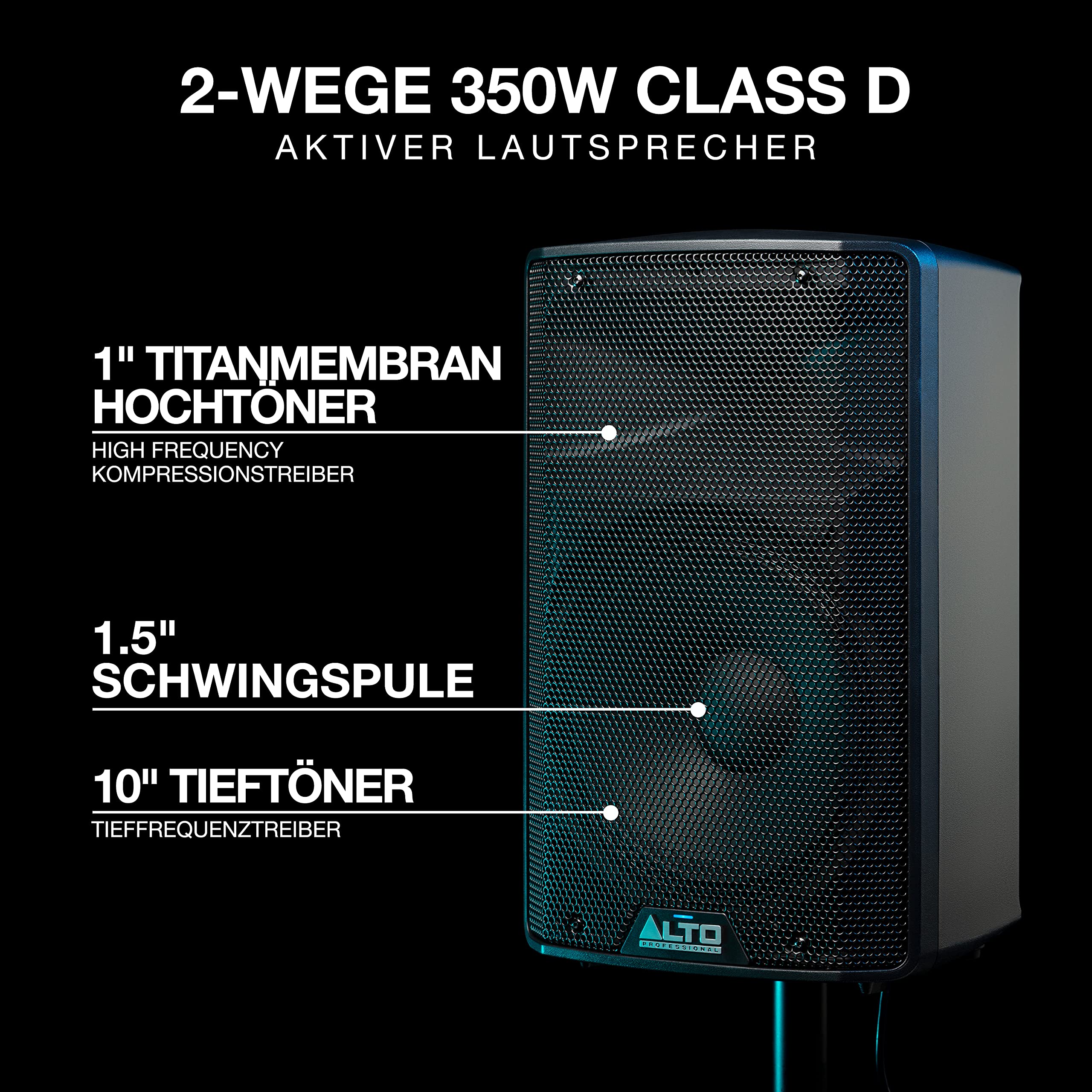 ALTO TX310-350W Aktiver PA-Lautsprecher mit 10" Tieftöner für Mobile DJs und Musiker, Kleine auftrittsorte, Feiern und Sport-Events