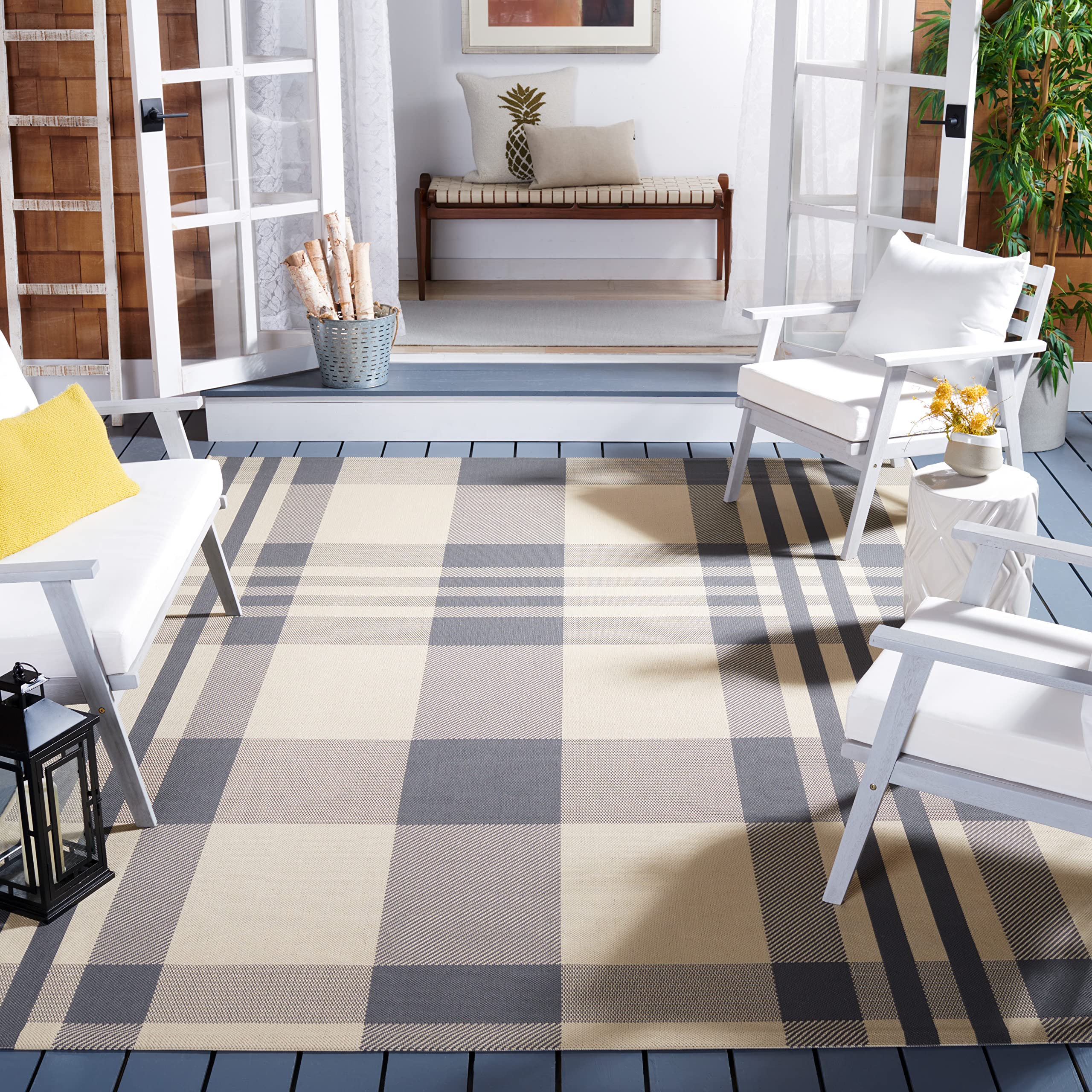 SAFAVIEH Courtyard Collection 8' x 10' Grey/Bone CY6201 Plaid Indoor/ Outside Waterproof Easy cleansingPatio Backyard Mudroom Area Mat
