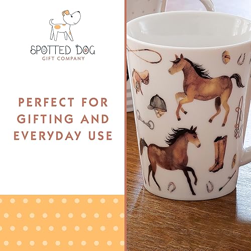 Miniatura 4 de SPOTTED DOG GIFT COMPANY Juego de 4 tazas de café de caballo, tazas de cerámica de porcelana de 12 onzas, regalos para amantes de los caballos para