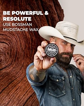 Bossman MUDstache Unscented Mustache Wax for Men (1 oz) Strong 24-Hour Hold, Non-Tacky & Easy to Apply for Taming & Styling
