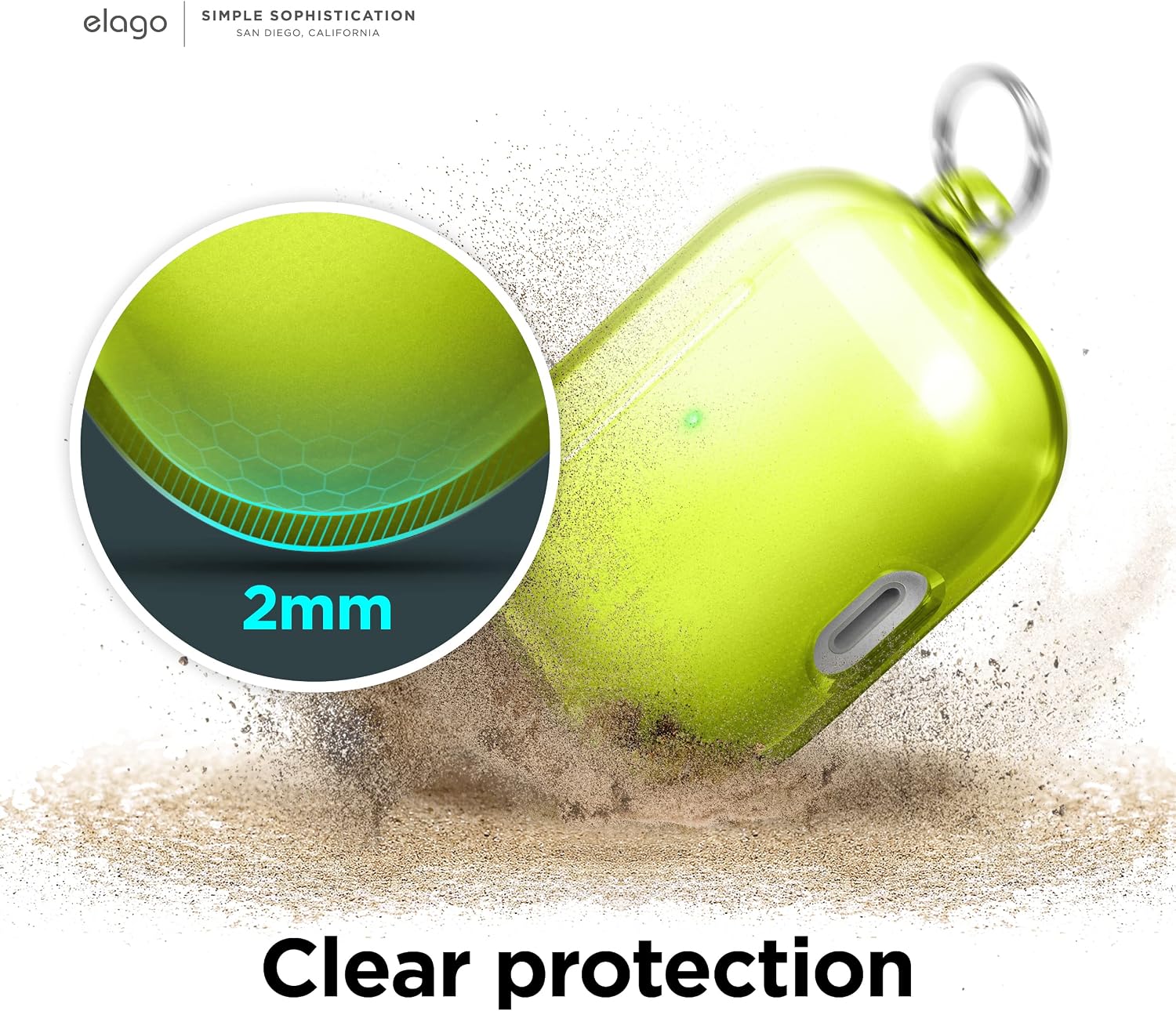 elago Compatible with AirPods 3rd Generation Case Clear, Transparent Clear Case Compatible with Apple AirPods 3, Carabiner Included [Neon Yellow]