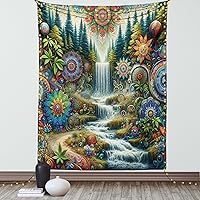 Vista 78 de Ambesonne Tapiz de isla tropical, olas del océano en la playa de Seychelles al atardecer horizonte, decoración de tela para colgar en la pared