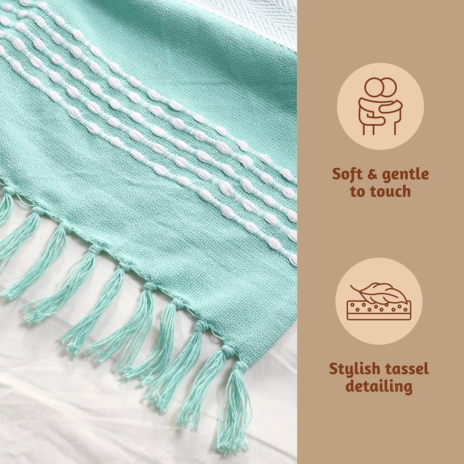 Folkulture 100% Recycled Cotton Couch Blanket & Throws, 50" x 60", Sage Green, Soft & Warm, Boho Style