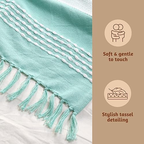 Miniatura 4 de Folkulture Manta y mantas para sofá 100% algodón reciclado, 50 x 60 pulgadas, color verde salvia, suave y cálida, estilo bohemio