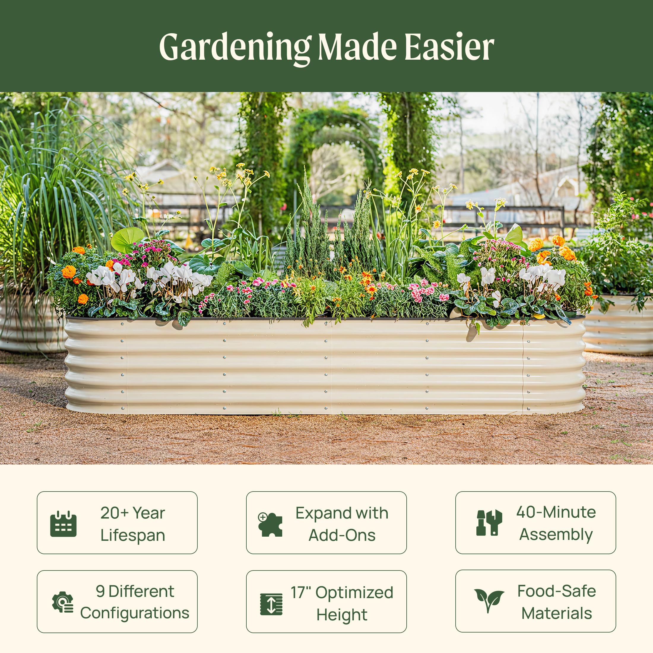 Vego garden Raised Garden Bed Kits, 17' Tall 9 in 1 8ft X 2ft Metal Raised Plant — product photo